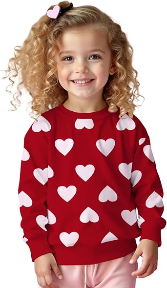 GLIGLITTR Toddler Baby Girl Valentine s Day Outfit Sweet Heart Cute Love Crewneck Sweatshirt Pullover Long Sleeve Shirts Top