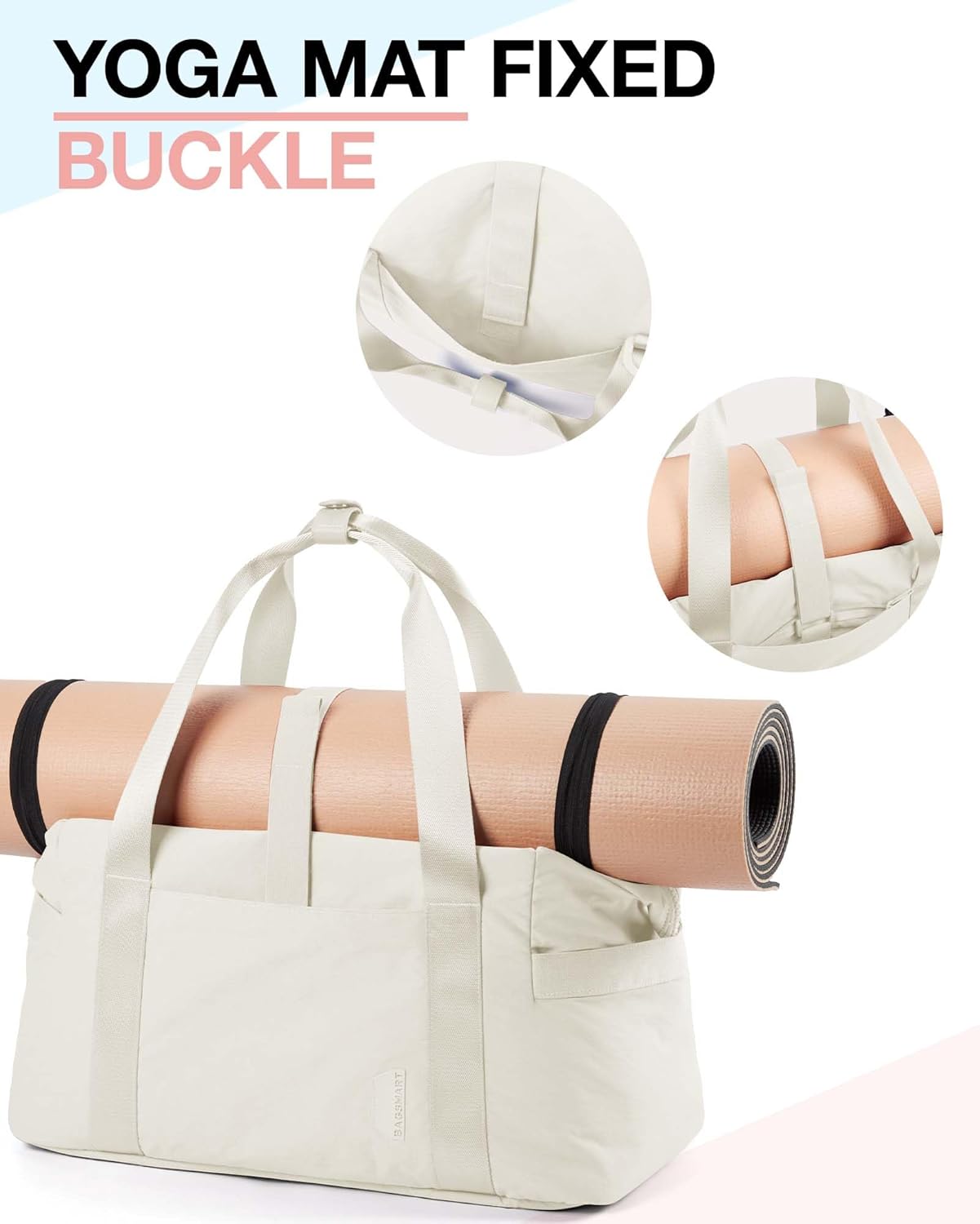BAGSMART BAGSMART Gym Bag for Women, Carry on Weekender Overnight Bag, Travel Duffel Bags with Trolley Sleeve, Personal Item Travel Bag Tote Bag Workout Dance Bag(Light Beige-Large) - Image 4