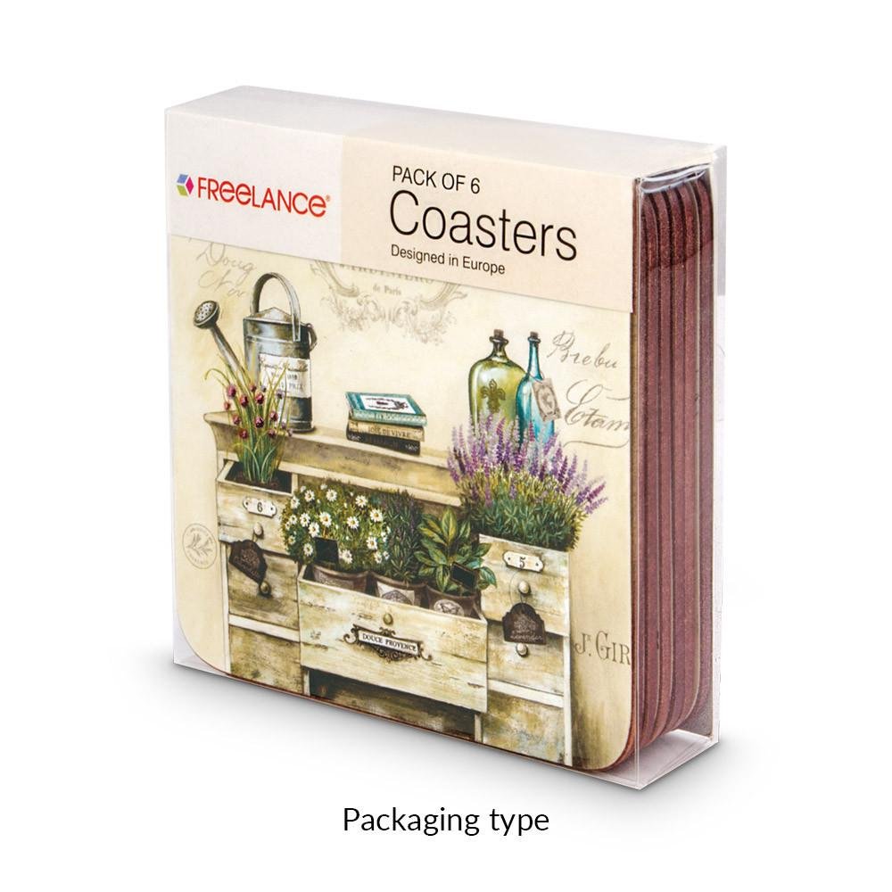 Freelance Hardboard & Cork Coaster Set of 6 Pcs, 10.5x10.5 cm - Tea Coasters for Dining Table - Table Coaster Set for Cups, Mugs, Glass - Perfect for Home & Kitchen - Protects Surfaces - Modern Design - Image 2 thumbnail