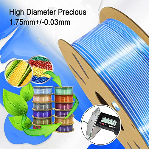 Image of 1.75mm Silk Blue /White PLA Dual Color in 1 Coextrusion PLA 3D Printing Filament, 1KG 2.2lbs 2 Color Silk Bicolor Dichromatic 3D Printer Material, Widely Support for 3D Printers, Blue /White