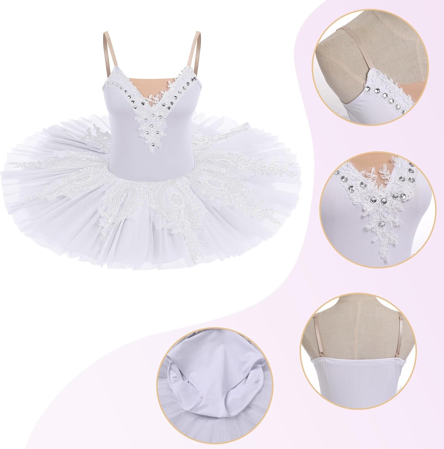 IBAKOM Swan Lake Dance Costume for Women Floral Lace Platter Tutu Ballet Leotard Pancake Skirt Ballerina Dance Dress - Image 4
