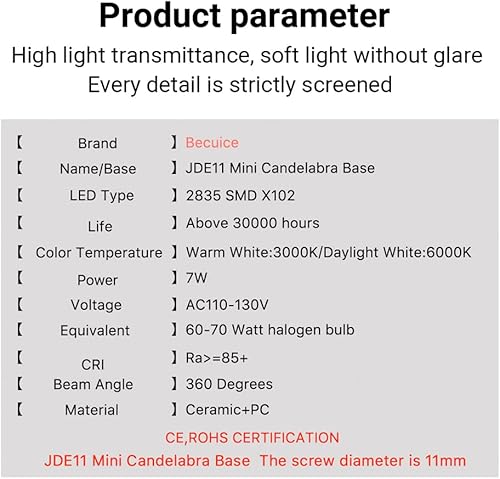 Miniatura 8 de JD E11 7W Aplique S3157 T4 - JD tipo T4 forma de lámpara E11 ANSI Mini Candelabro Base LED Bombilla LED (paquete de 4 unidades, luz diurna blanca,