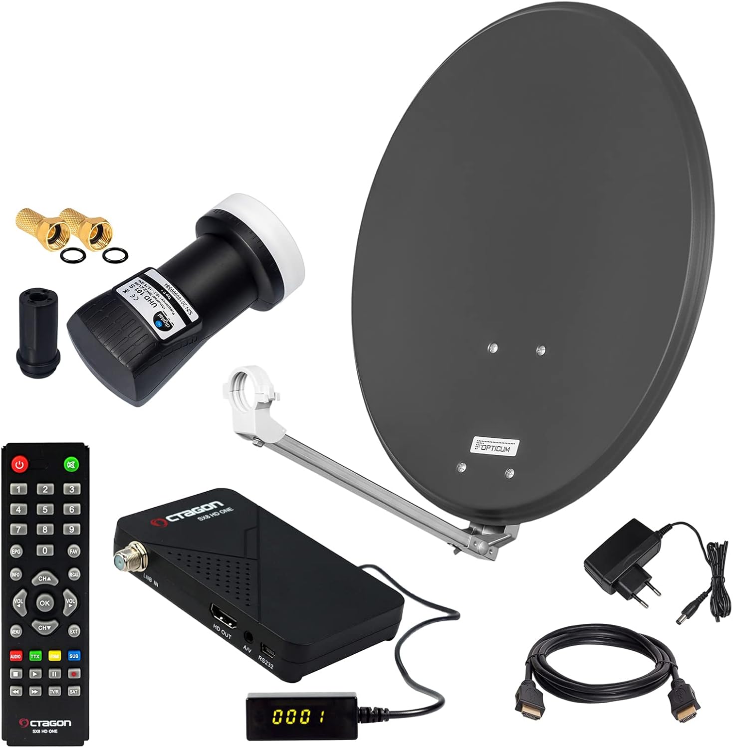 HB DIGITAL SAT Anlage 60cm Spiegel Schüssel Anthrazit + HD Sat