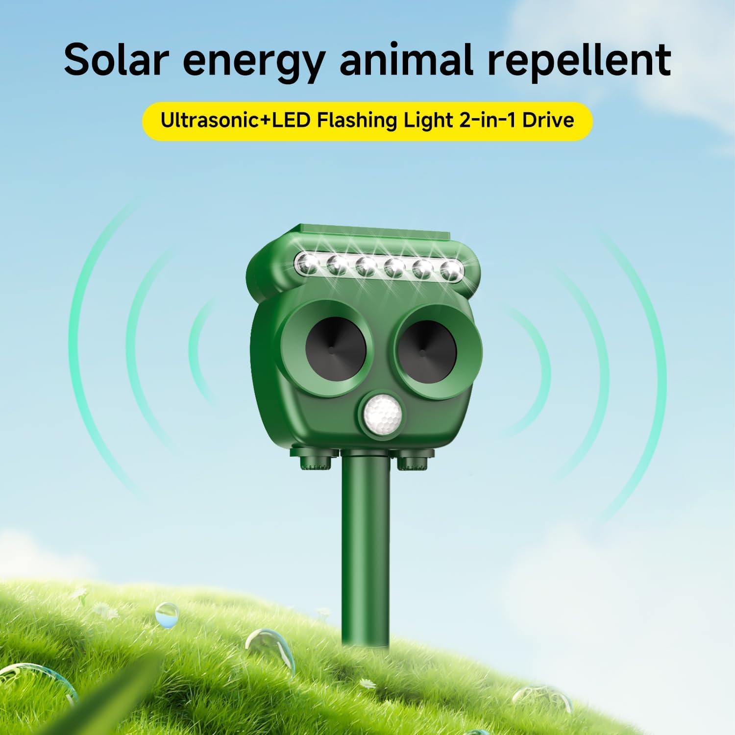 Repellente Gatti, Ultrasonico Solare Alimentato Animale Deterrente, USB Dissuasori per Piccioni Esterno Solare Anti Roditori, per Giardino