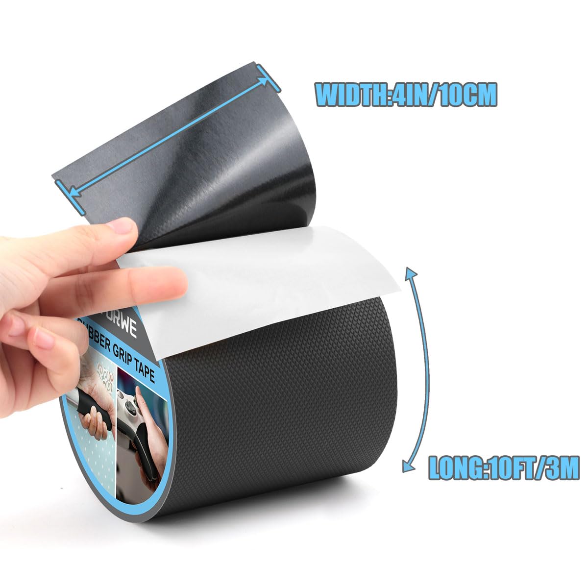 Rubber Grip Tape, Ultra-Thin Strong Adhesive Anti-Slip Waterproof Heat Resistant Wear-Resistant Cushion Pad, Making Handles or Contact Surfaces Safer, with Grip and Comfort (Black, 4In x 10Ft) - Image 2