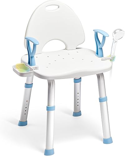 OasisSpace Silla de ducha para ducha interior, silla de ducha de baño resistente de 450 libras con respaldo y brazos, taburete de ducha de asiento
