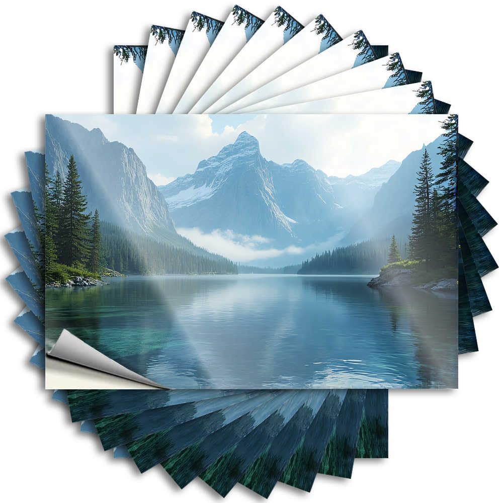 Serene Lake Amidst Majestic Mountains Tattoo Beauty Self Adhesive | Southern Tumbler Vinyl Sticker Pack for Humor(12X18CM)