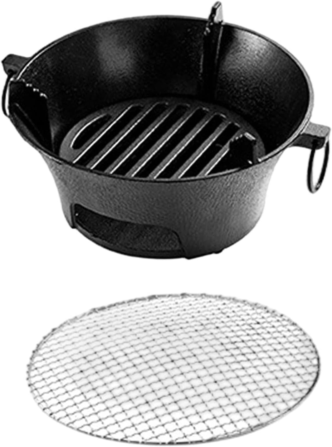 Mini BBQ Grill with Mesh Rack, Cast Iron Camping Grill 23cm (9.1 inch) for Hiking Patio Wood Fire