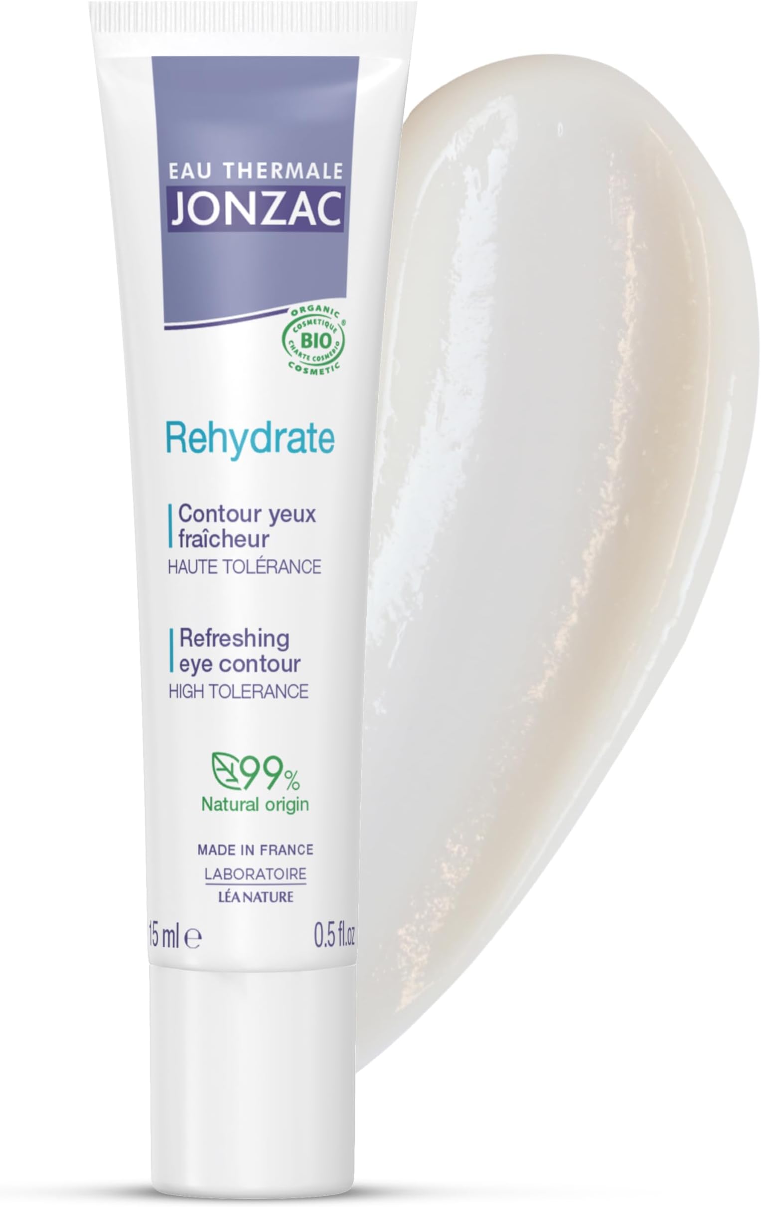Eau Thermale Jonzac Rehydrate Organic Refreshing Eye Contour Cream - Soothing Hydration with Hyaluronic Acid For Dark Circles -For Sensitive Skin 0.5 Fl Oz