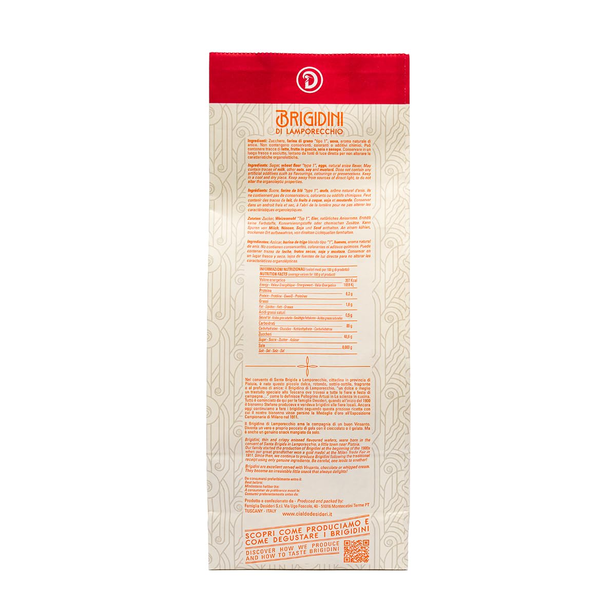 Famiglia Desideri - Brigidini di Lamporecchio all'anice, biscotti croccanti artigianali italiani, sfogliette tipiche toscane dolci tradizionali, 200g
