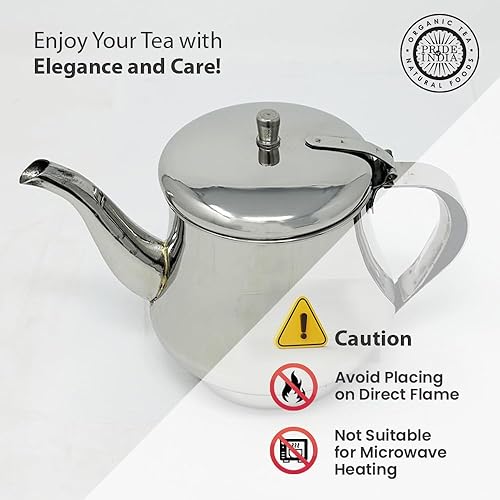 Miniatura 6 de Pride Of India - Tetera de acero inoxidable con tapa con bisagras ventiladas, 32 onzas líquidas (4 - 5 tazas)