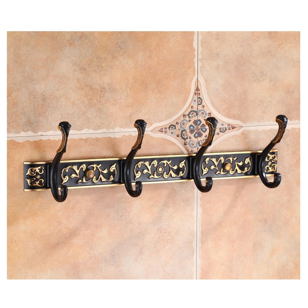 Lmysxaoz Black2 Vintage Metal Coat Rack Wall Mount, Aluminum Thickened Solid Hooks Hanging Rail Antique Clothes Towel Racks For Bathroom Entryway Bedroom Behind The Door 4Hook
