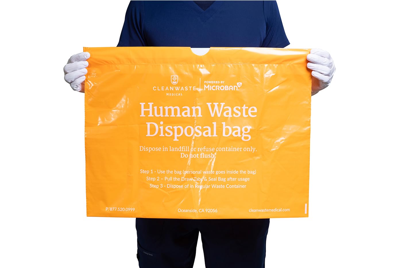 Cleanwaste Medical Sani-Bag+ Revestimientos de inodoro con Microban (a granel, 50 unidades) – Polvo gelificante extra absorbente para excremento/orina – Sin olor y sin fugas – para cuidado de la salud
