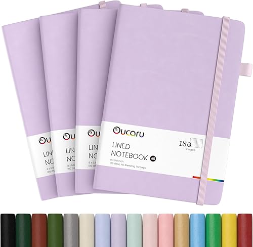 Miniatura 47 de Oucaru Cuaderno rayado, paquete de 4, 180 páginas, diarios A5 para escribir, papel grueso de 100 GSM, cuadernos pequeños diarios para mujeres y 4