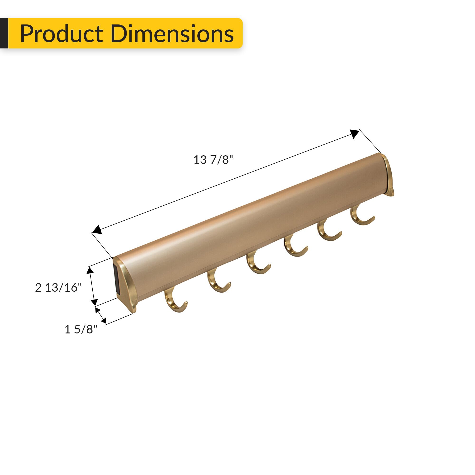 Brixwell QIL2-004 Belt Rack, 6 Hook with Full Extension Slide Matt Gold Finish