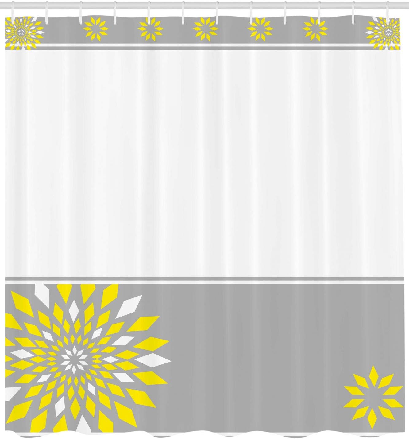 Ambesonne Grey and Yellow Shower Curtain, Modern Futuristic Border with Geometric Flower Frame, Cloth Fabric Bathroom Decor Set with Hooks, 69" W x 75" L, Pale Grey Marigold