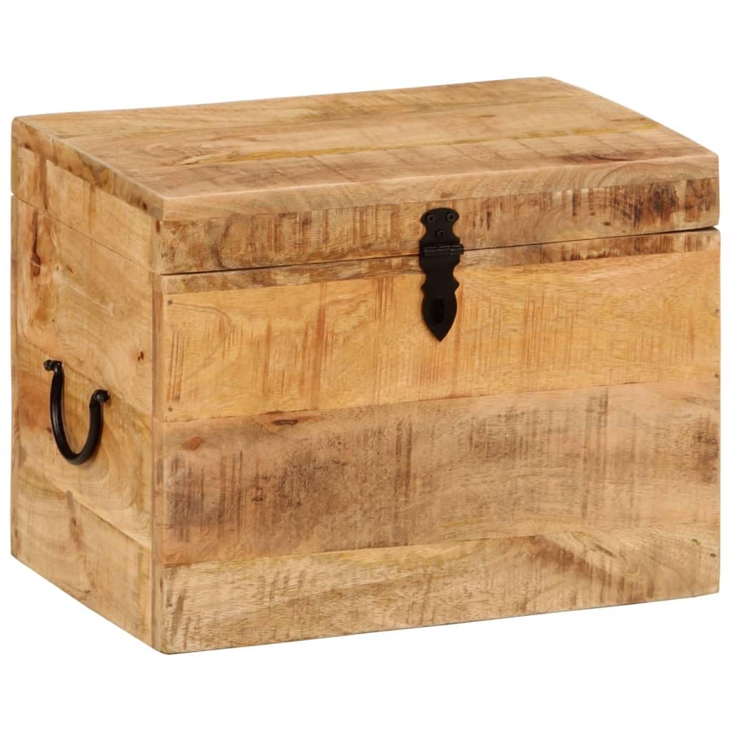 Aufbewahrungsbox aus massivem Mangoholz 39 x 28 x 31 cm Antik Stil mit Deckel, Stauraum Truhe Kiste für Ordnung, Wohnzimmer Schlafzimmer Flur
