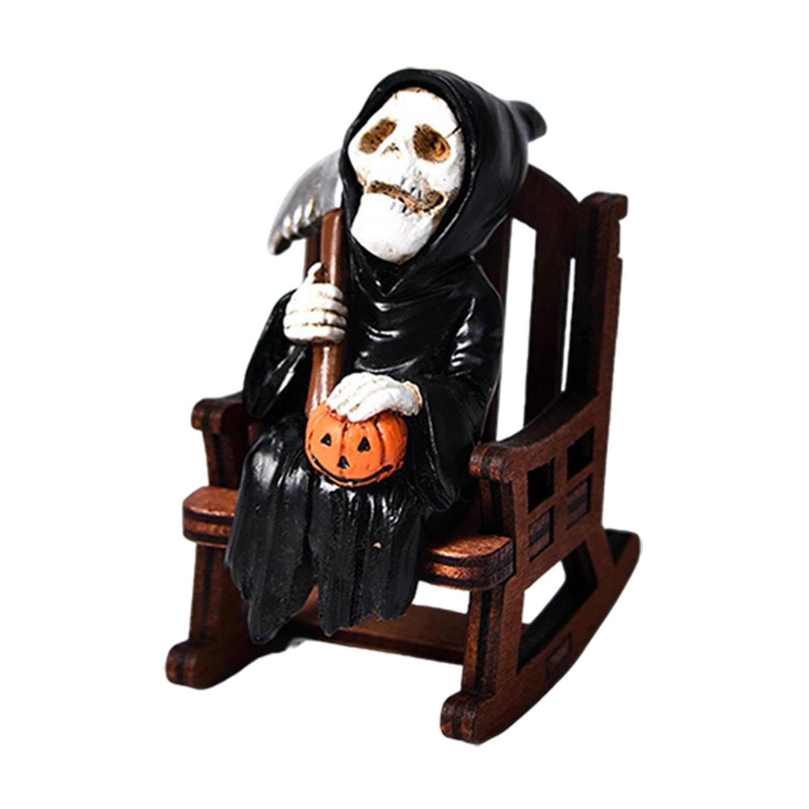 Ariou Skeleton In Black + Rocking Chair Halloween Statues Rocking Chair - Halloween Desk Decor | Rocking Chair Statue | Halloween Gothic Resin Collectible Statue | Miniature Halloween Decorations Aterra