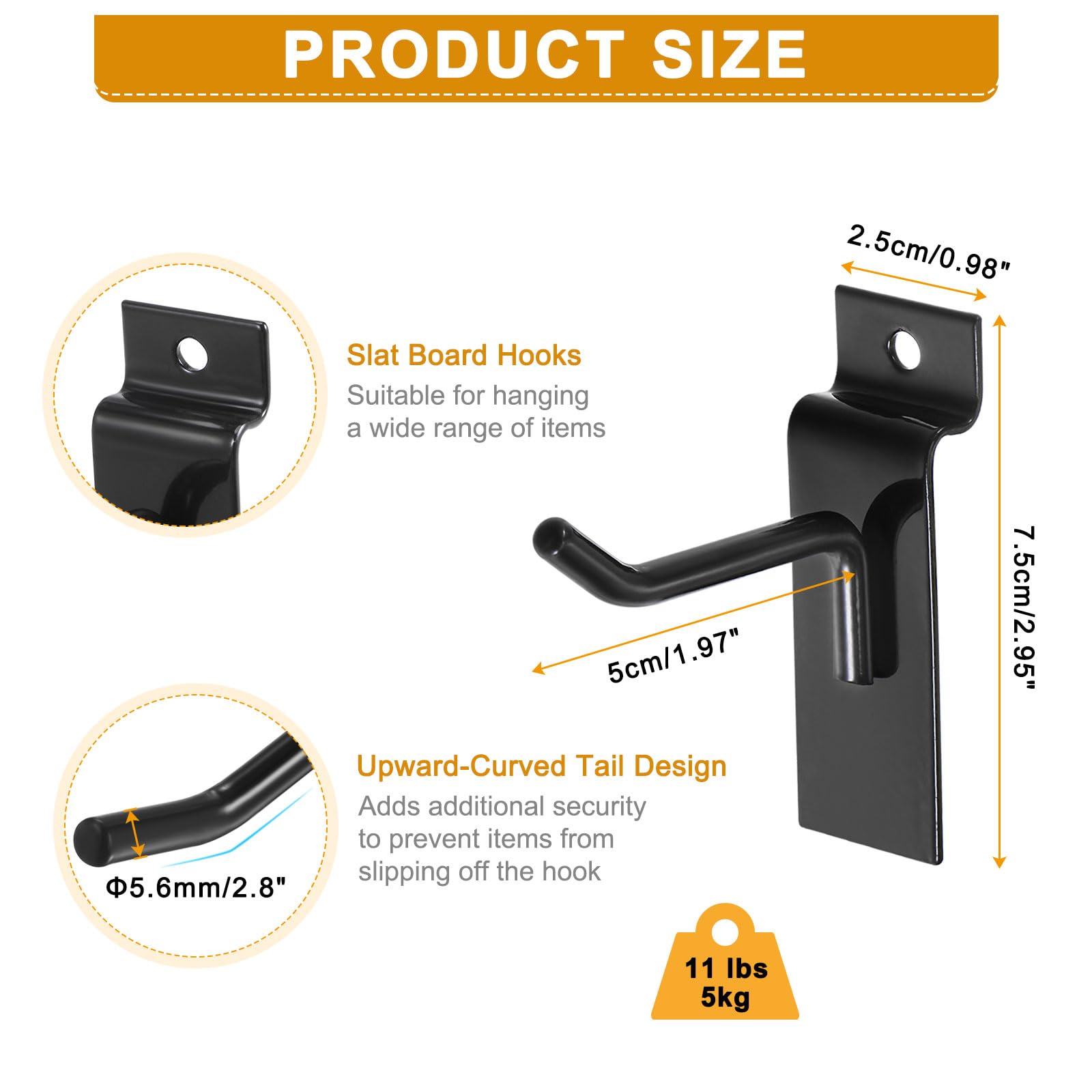 QUARKZMAN 24pz Doga Parete Ganci 2" Lunghezza Metallo Pannello Pannello Display Parete Sospeso Gancio e Appendiabiti per Garage, Negozio, Negozio, Supermercato, Nero