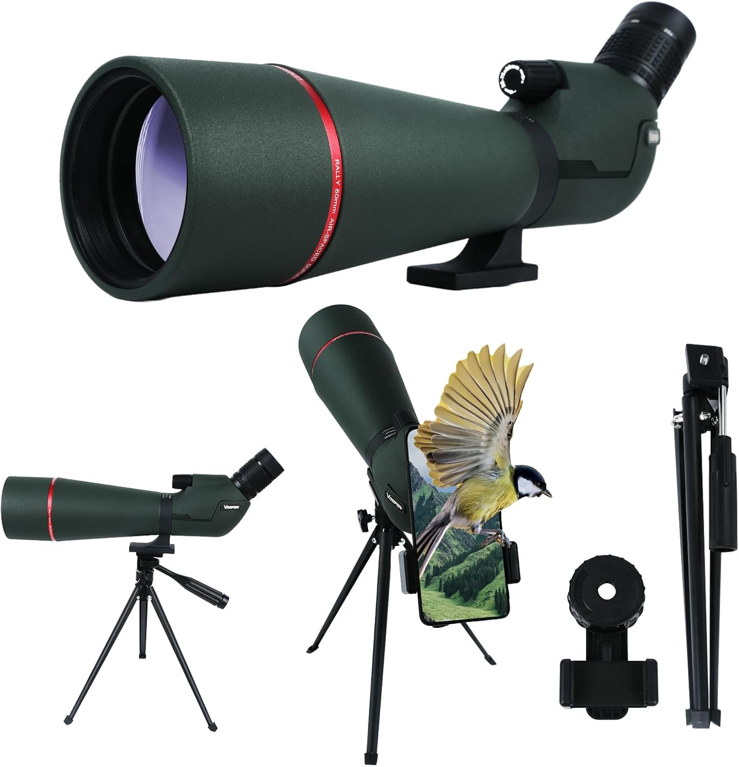 25-75x80 HD Spotting Scope - BAK4 Prism Nitrogen-Filled with Phone Adapter, and Carrying Bag for Target Shooting, Hunting, Bird Watching, and Wildlife Viewing - Waterproof Frogproof Telescope