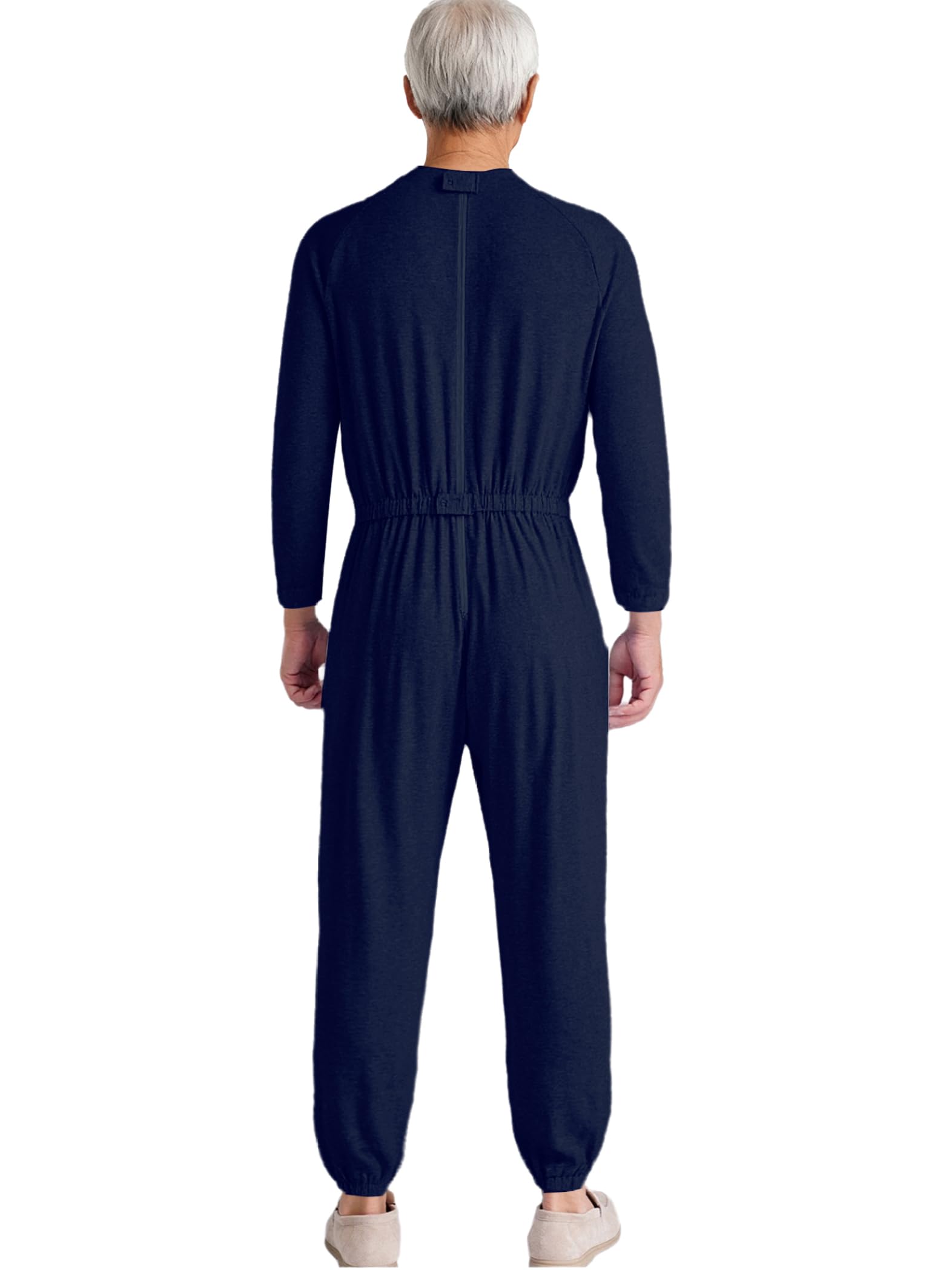Pflegeoverall Herren Damen Langarm mit Reißverschluss Auf Dem Rücken Schlafanzug für Senioren Alzheimer Inkontinenz Anti-Entkleidungs-Overall Adaptive Kleidung