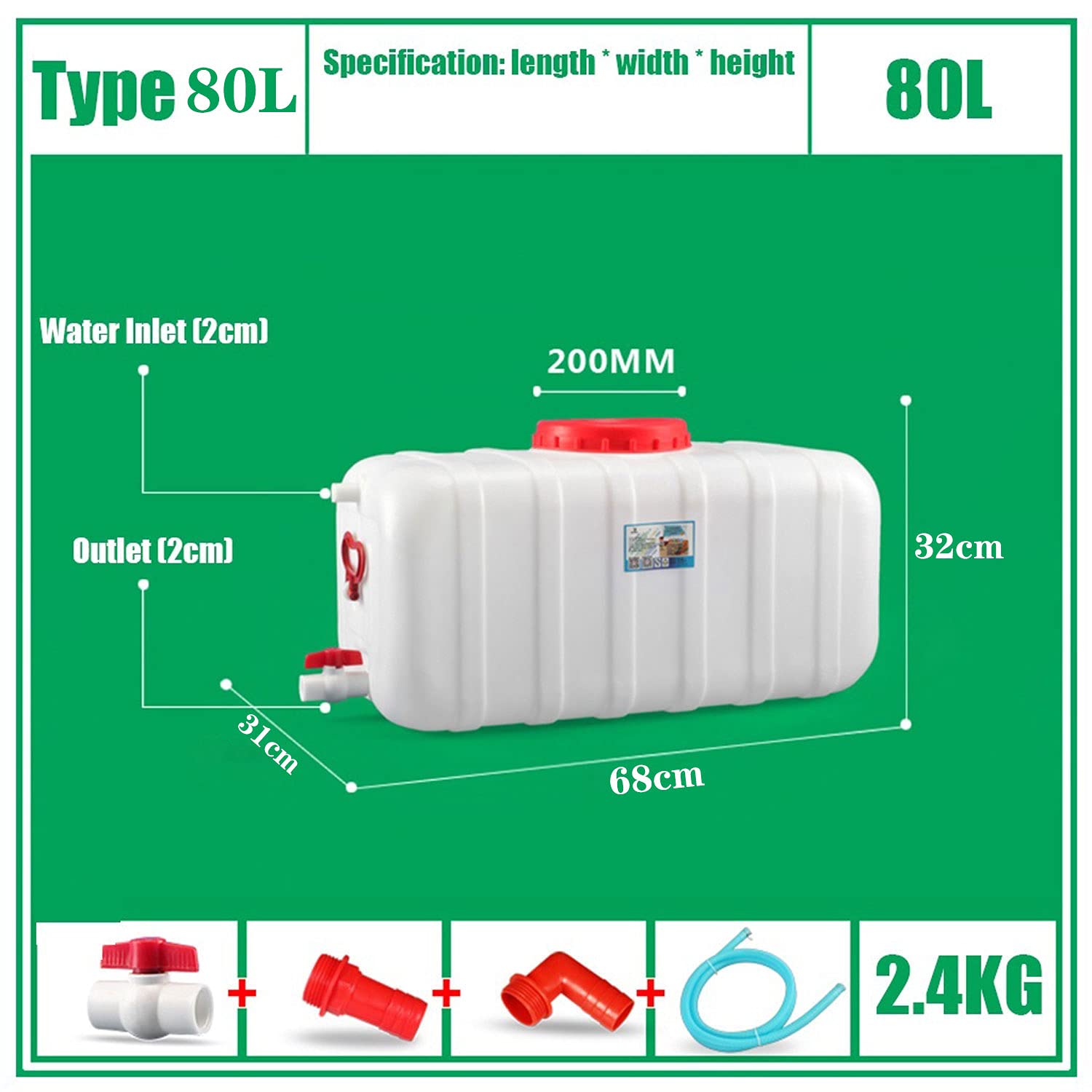 Bidón para Agua 100l BidóN PláStico con Grifo Recipientes De Agua Grandes PortáTil Tanque De Agua del Coche Beber De Emergencia para Exteriores O Camping(Size:80L)