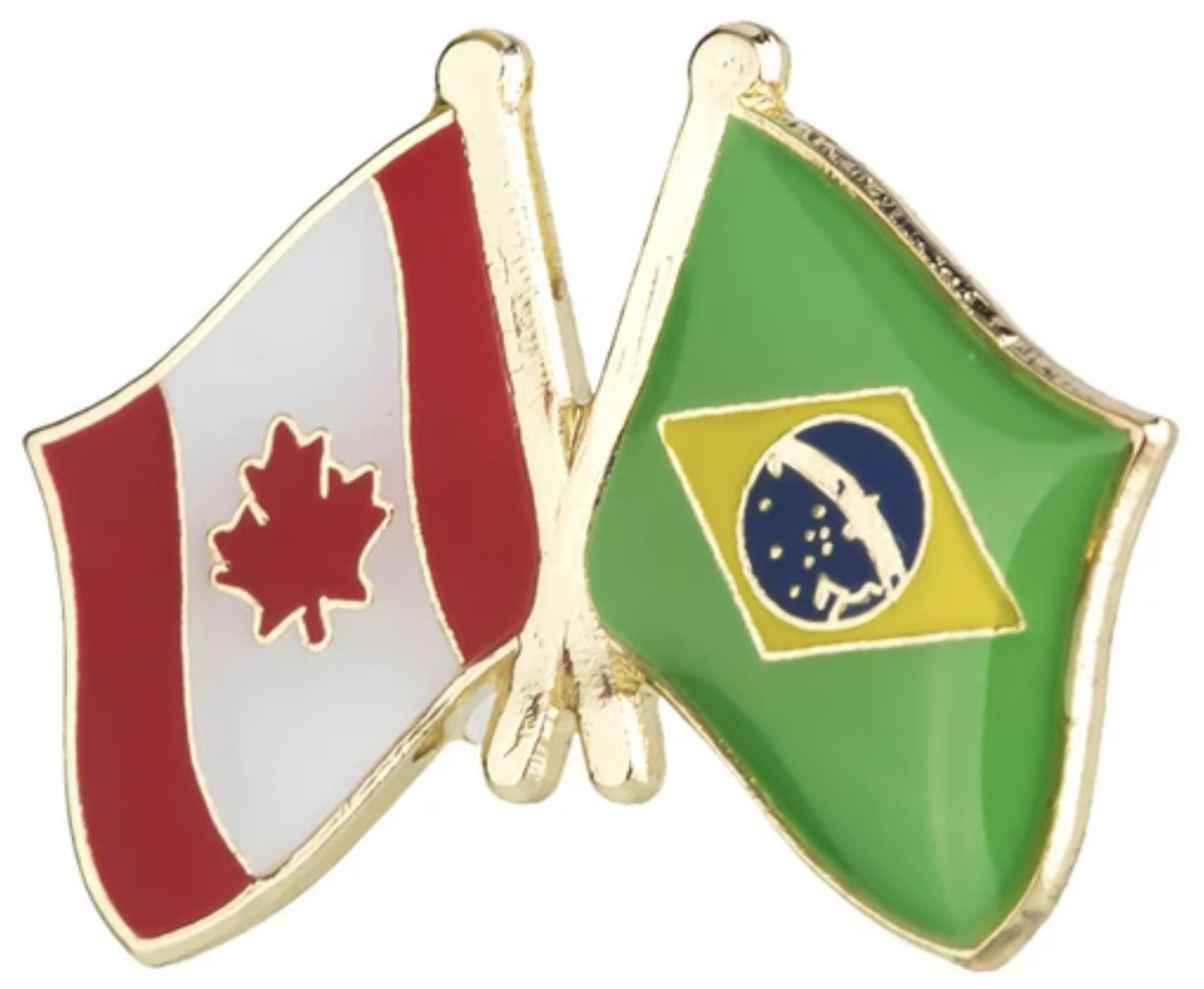 Canada Canadian National Flag Crossed Flags Friendship Love Alliance Allies 1"" Enamel Pin (Brazil/Brazilian)