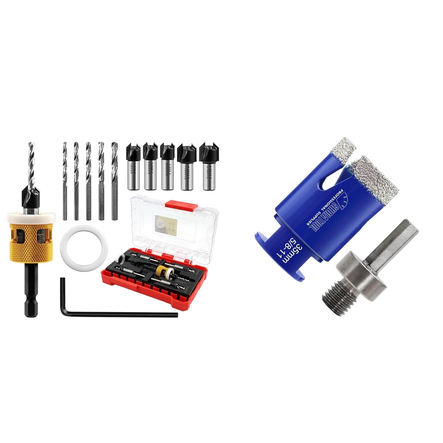 Countersink Drill Bit Set，with Low Friction Depth Stop, HSS M2 Counter Sink Drill Bit for US Wood Screw, 1/8" 9/64" 5/32" 11/64" 3/16" 82° Counter-Bore,Adjustable Depth Countersink Drill Bit