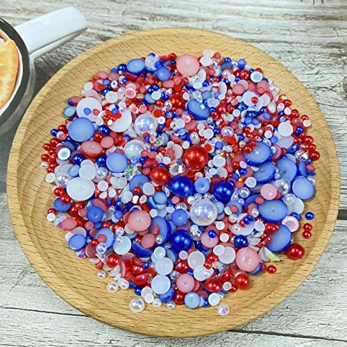 Mix Resin Rhinestones Half Round Pearls,30G Flatback Rhinestones Half Pearl Beads For Crafts Multi Size 3Mm-10Mm Half Pearl Rhinestone For Bottles,Nail Art,Shoes (Red Blue Series) #TOP1