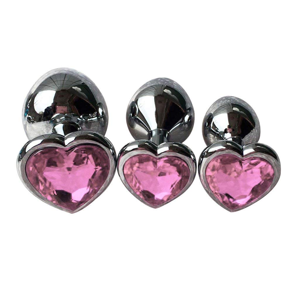 3Pcs Set Luxury Metal Butt Toys Heart Shaped Anal Trainer Jewel Butt Plug Kit S M Adult Gay