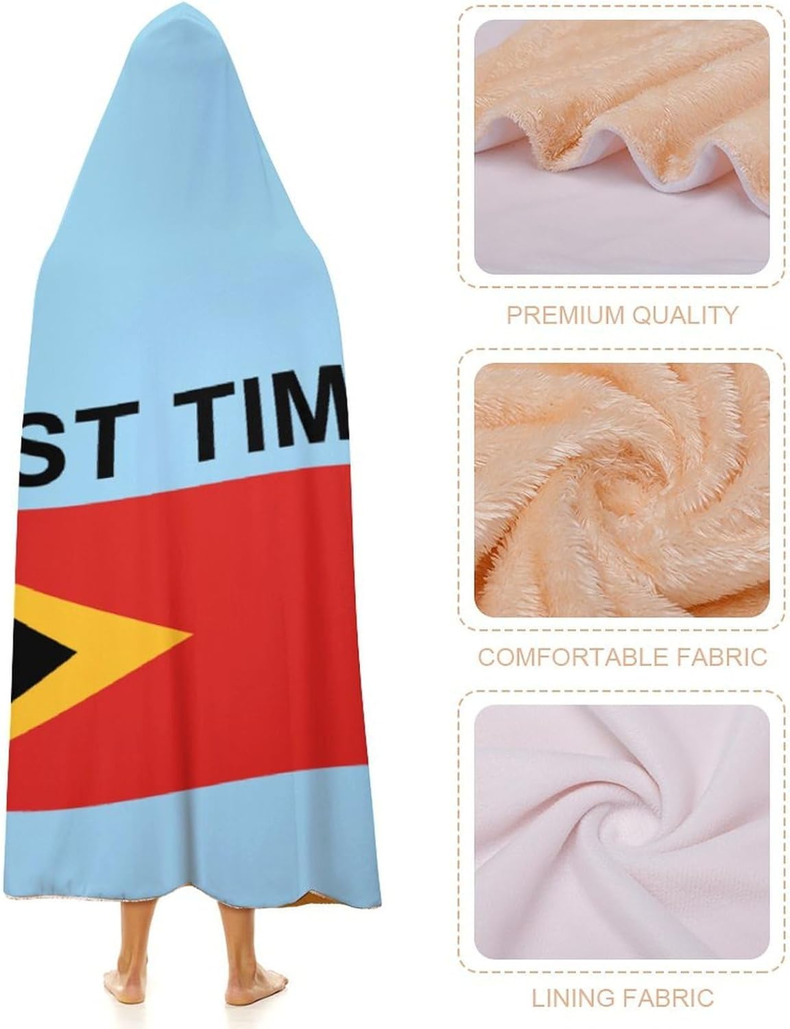 Flag of East Timor Fashion Wearable Blanket Hoodie Fleece Throw Cloak Robe Unisex