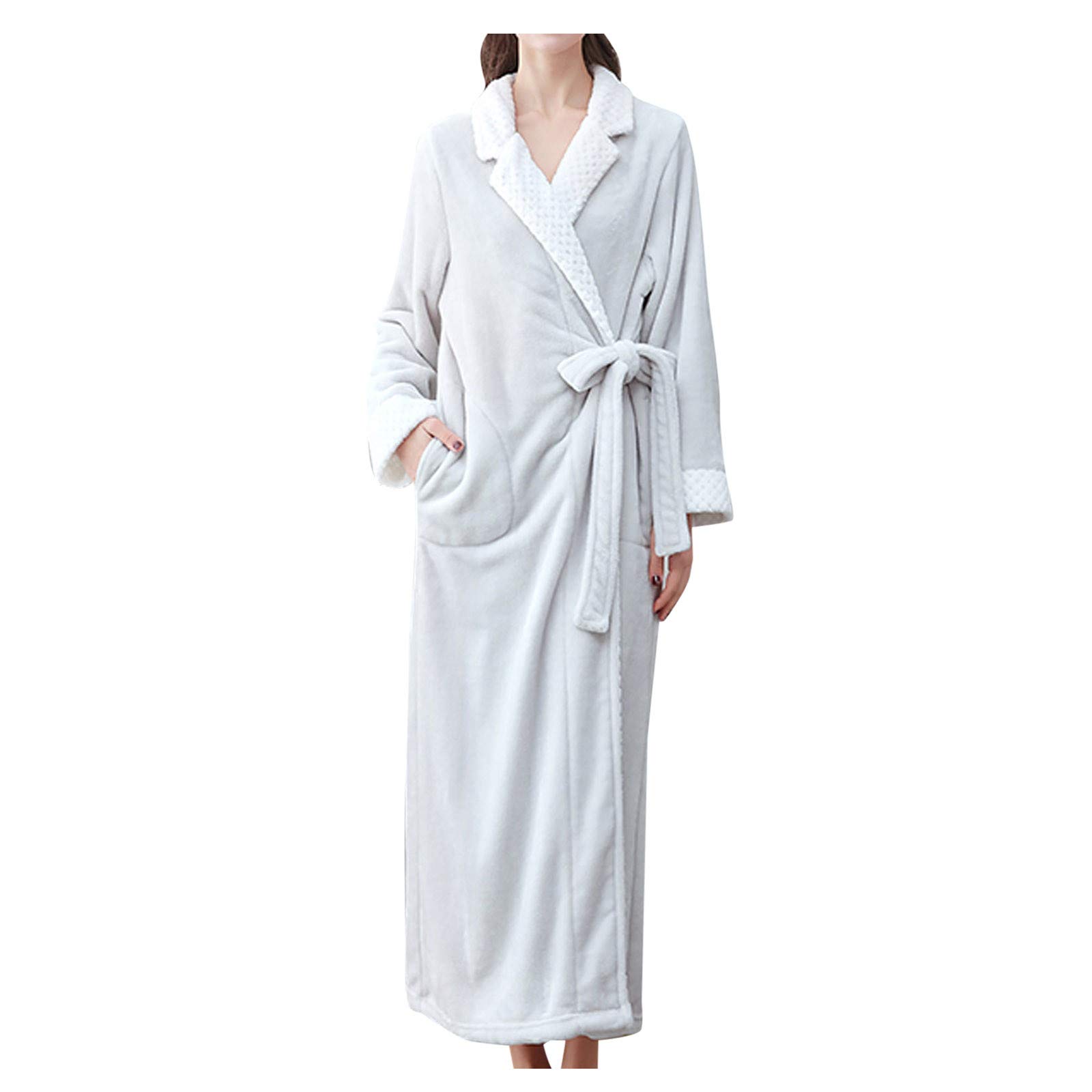 89AMZ Men Women Dressing Gown Full Length Robe,Luxurious Soft Bathrobe Dressing Gown Nightwear, Flannel Soft Robe Luxury Cosy Bathrobes Fluffy Warm Hooded Housecoat for Cold Winter