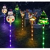 YZYOE 6組のLED屋外太陽光接地クリスマス装飾灯、 防水ソーラー庭のクリスマスツリー雪だるまトナカイランプには、8種類のカラーライトモードを選択可能。