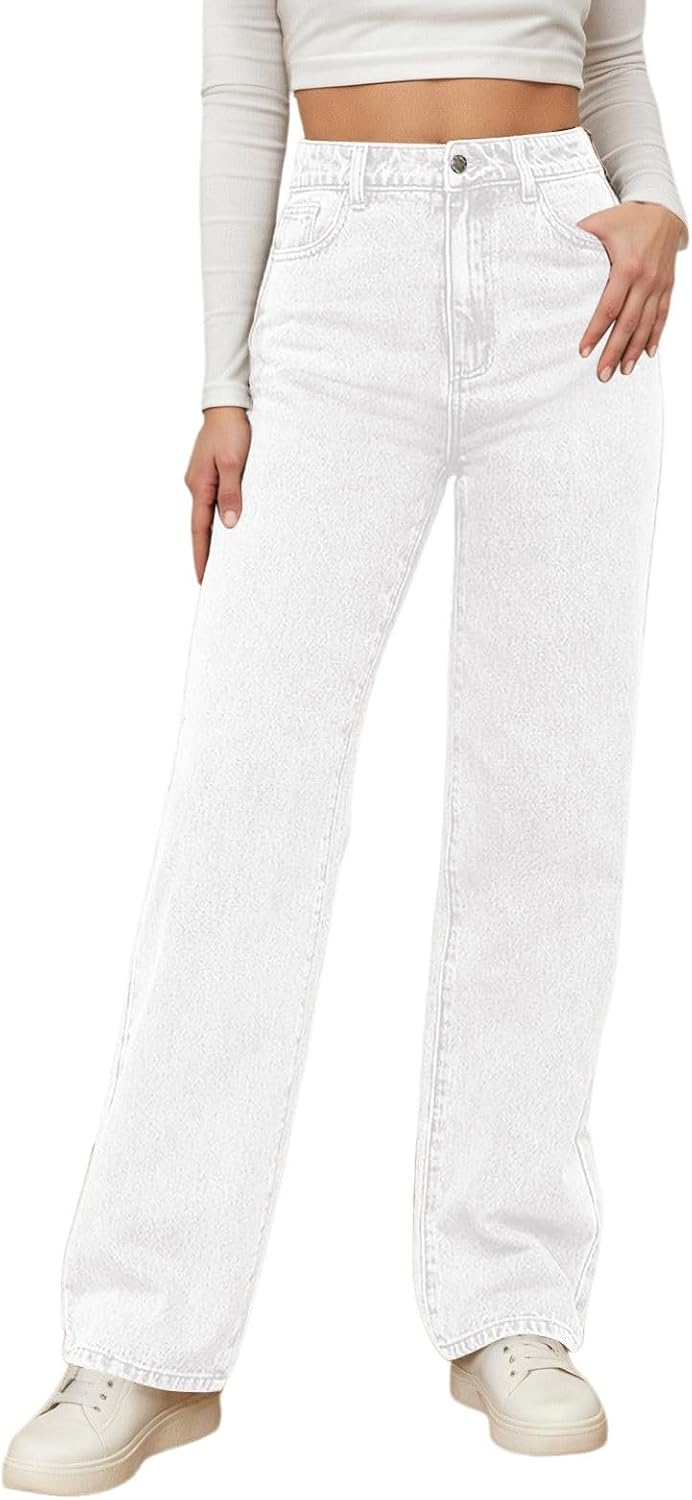 Generisch Women's High Waist Washed Distressed Relaxed Straight Leg Jeans for Casual Comfort and Style
