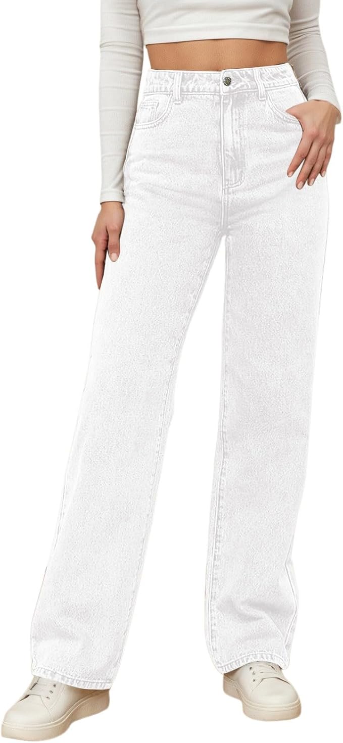 Pantalon Femme Jean Large Taille Haute - Coupe Baggy élastique, Style Décontracté | Pour Le Sport, Le Yoga, La Ville