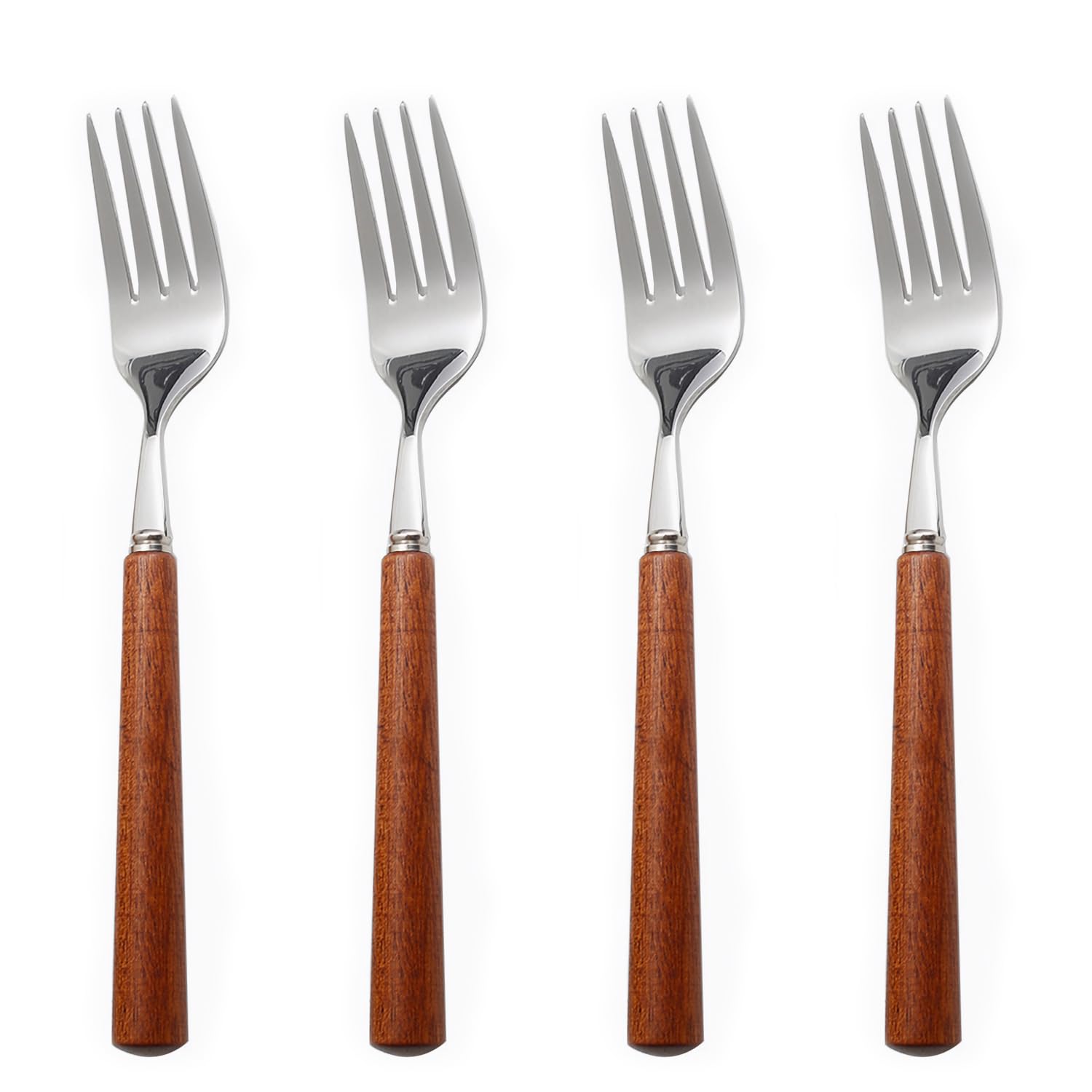 Wooden Handle Stainless Steel Flatware Set, Metal Forks for Home Kitchen Restaurant Hotel, Polish Forks Silverware With Brown Handle, 7.7 Inch 4 Pcs