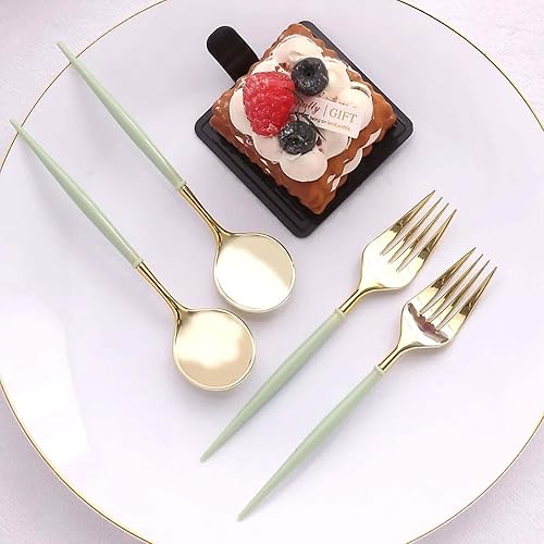 Vista 28 de Efavormart - Juego de cubiertos de plástico resistente de 8 pulgadas, cubiertos de plástico con mango rojo Dorado/Rojo