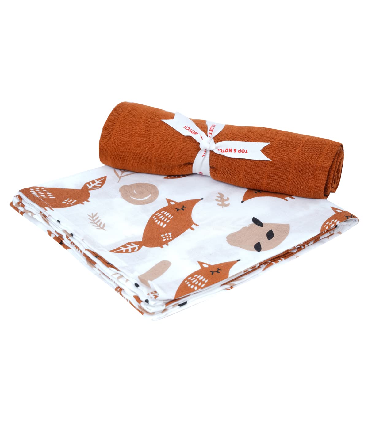 TOPSNOTCH Printed Baby Organic Swaddle for Winter with Floral Design (Brown, white)