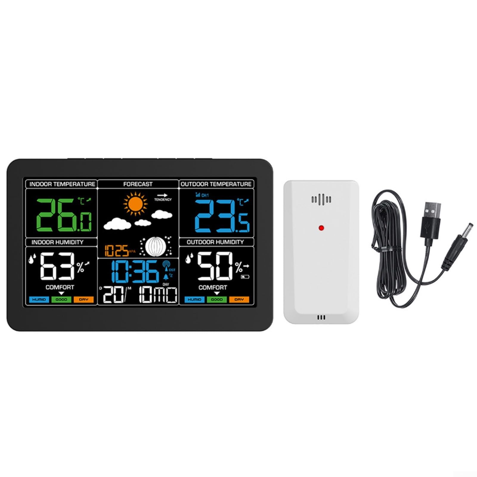 Stazione meteo digitale wireless, display LCD da 76 pollici, termometro igrometro per interni ed esterni, per uso domestico e ufficio