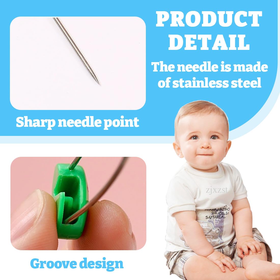 Épingle à Nourrice, 100 Pièces Acier Inoxydable pour Bébé avec Fermeture Verrouillable Épingles à Couches sans Danger, pour Les Lingettes de Salive,Les Couches et Les Vêtements