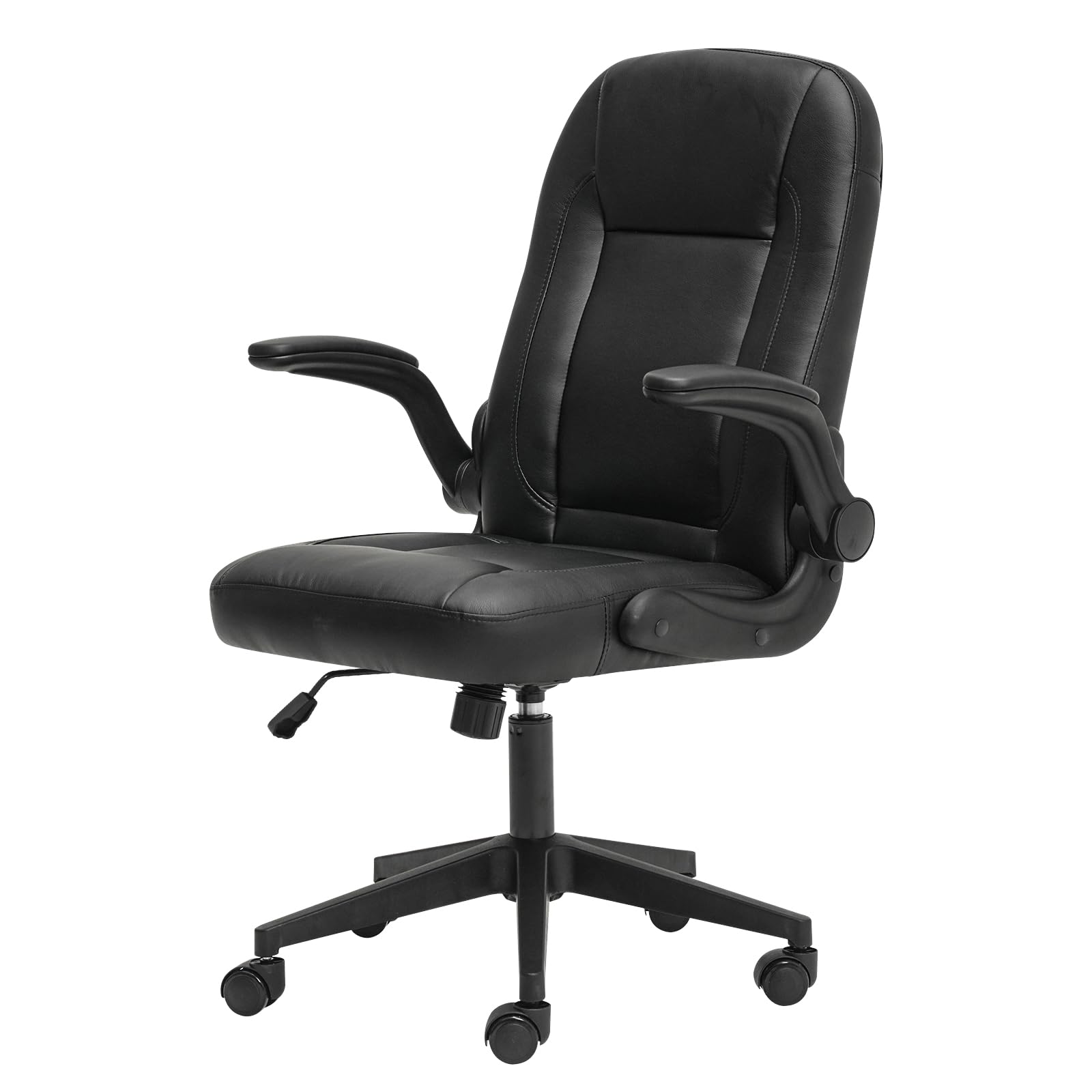 Levede Ergonomic Executive Office Chair Swivel Desk Chair with Flip-Up Armrests, Adjustable Height Computer Chair with PU Upholstery and Recline Function, Black