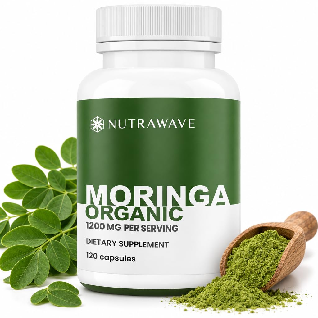 [BRSW2AAOOANQ4E36] Nutra Wave Organic Moringa Capsules 1200mg – Pure Moringa Oleifera Leaf Supplement Energy, Immune & Lactation Support –Antioxidants & Amino Acids for Women & Men, Non-GMO, Vegan – 120 Capsules