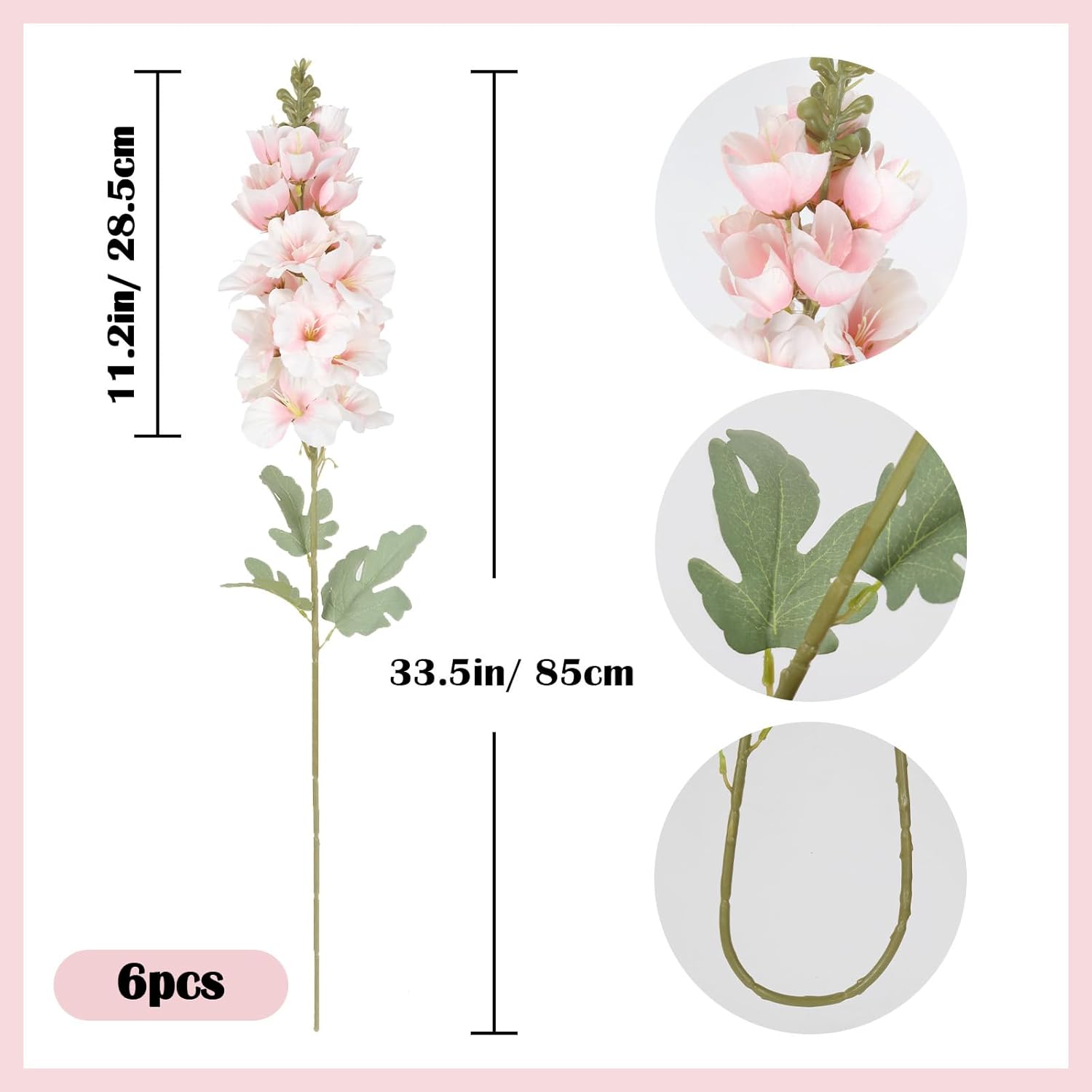 6PCS Pink Gladiolus Artificial Flowers 33.5in Long Stem Fake Silk Flowers Faux Gladiolus for Tall Vases Wedding Home Party Centerpieces Table Decor Floral Arrangements (Light Pink) - Image 4