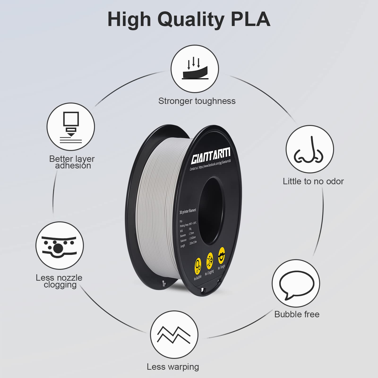 GIANTARM Matte PLA Filamento, Filamento 1,75 mm per Stampanti 3D, Opaco PLA Roll 1kg Bobina, Opaca Grigio Pietra