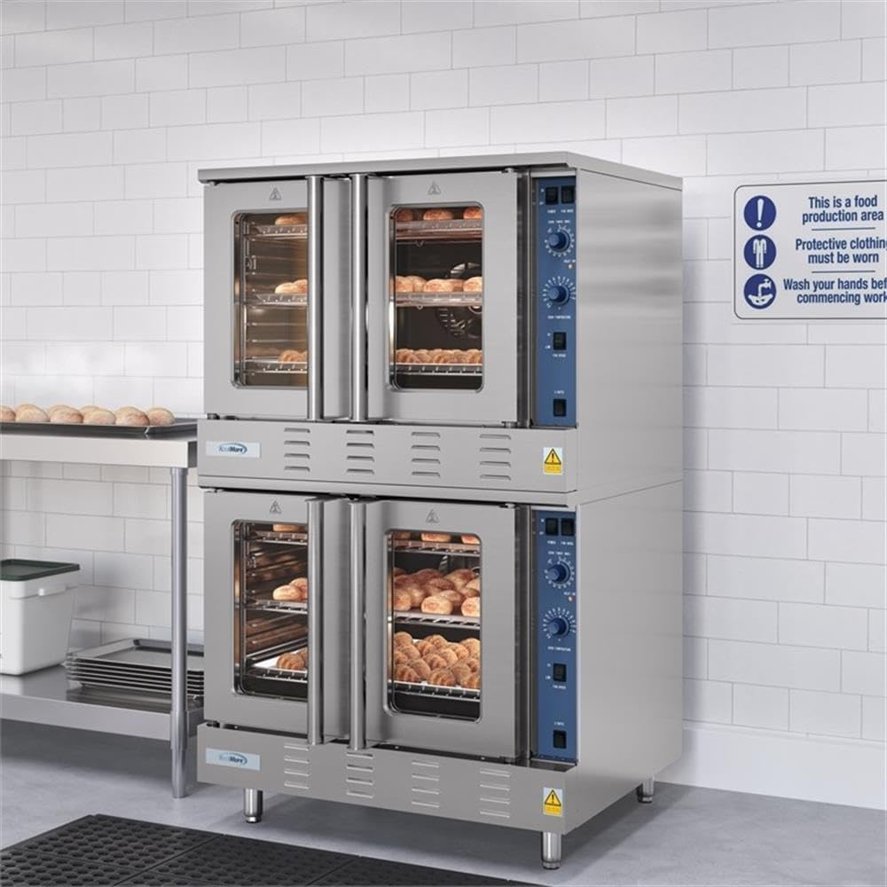 Pemberly Row 38" Double Deck Liquid Propane Convection Oven, 108,000 BTU, Adjustable Temperature 150°F-500°F, 6 Cooking Racks, Independent Glass Doors, Commercial Restaurant/Bakery Kitchen Appliance