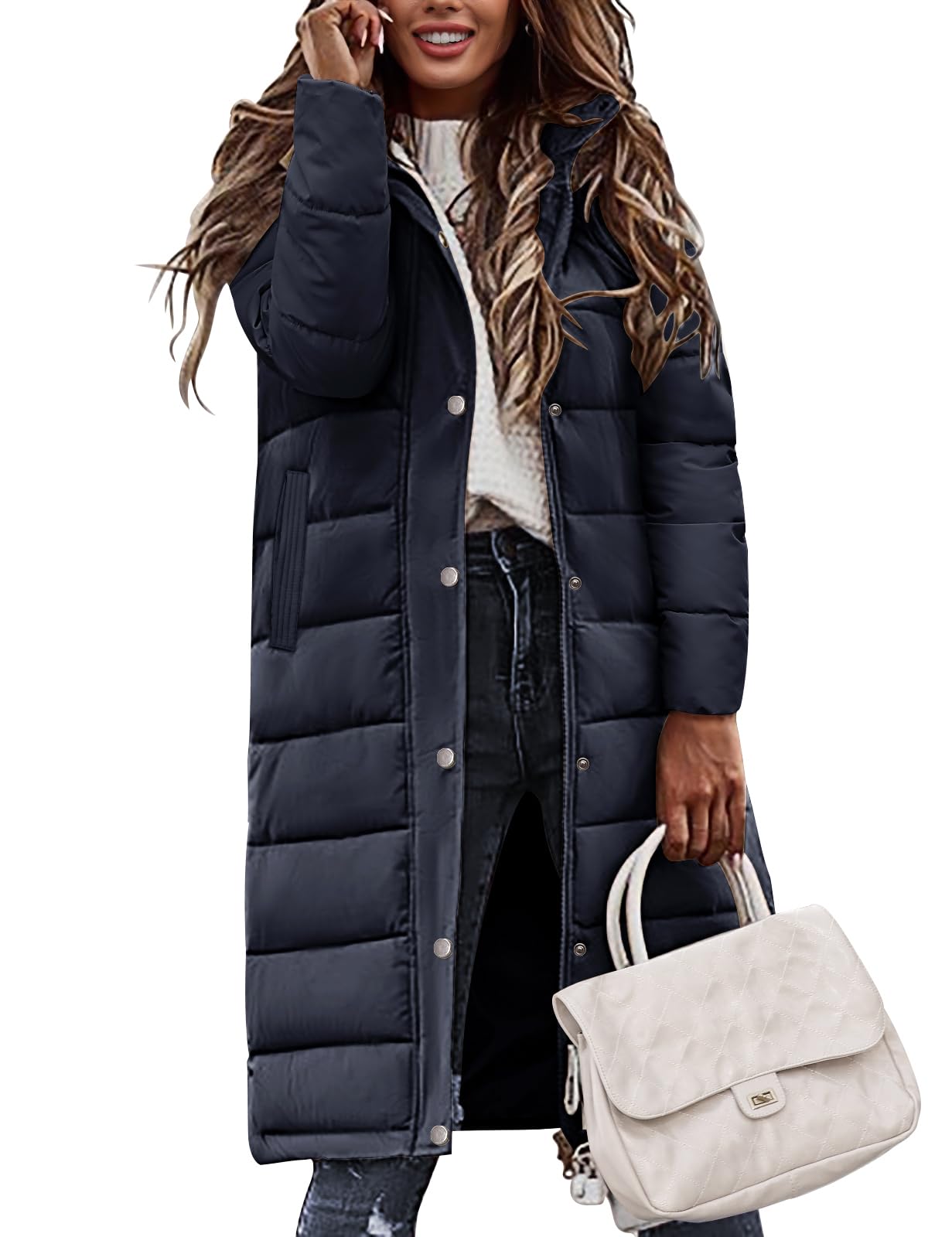 Cappotti invernali per donna-piumino con cappuccio caldo cappotto lungo invernale ispessito piumino alternativo Outwear
