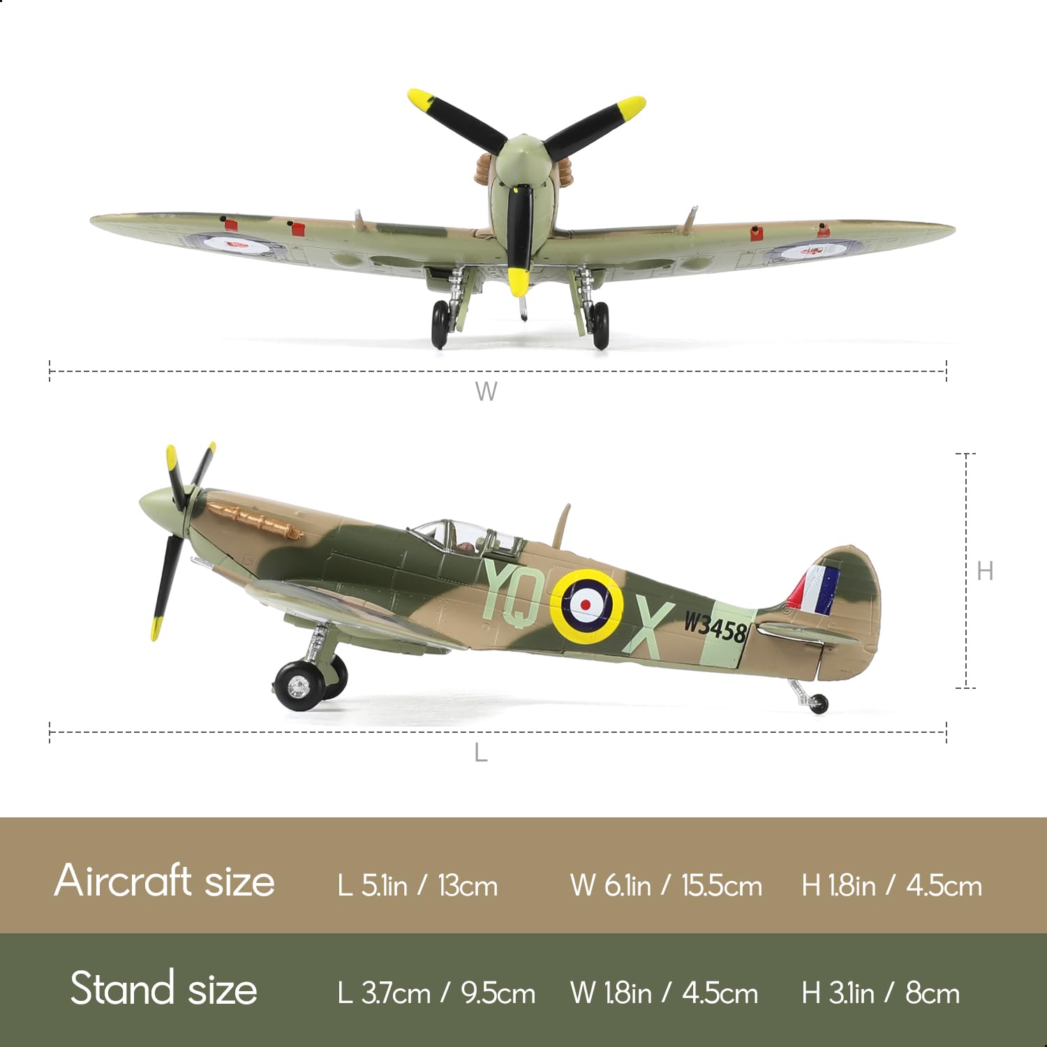NUOTIE 1/72 UK Super Navy Spitfire - Maqueta de avión de combate de metal fundido a presión, simulación de la Segunda Guerra Mundial, modelo retro con soporte