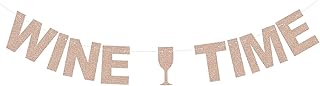 Glittery Rose Gold Wine Time Banner for Wine Tasting Party Bunting Drink/Alcohol Party Paper Backdrop Decorations