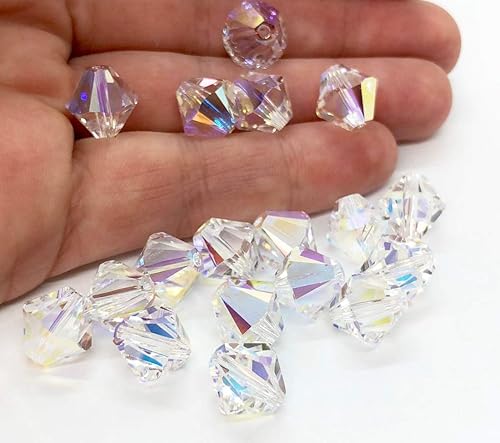 Miniatura 2 de 100 cuentas sueltas de cristal bicono facetado Preciosa auténticas de 0.236 in, cristal AB compatibles con cristales de Swarovski 53015328 Pre-B602