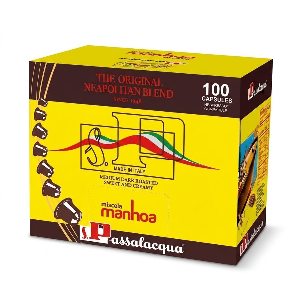 Caffè Passalacqua, 100 x (5.5g) Capsules, Nespresso Compatible Pods, Medium Dark Roast Espresso Coffee, Sweet Creamy Italian Blend, Made in Italy